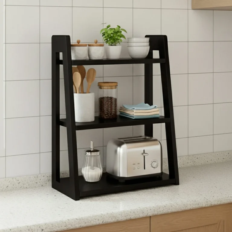 কিচেনে ব্যবহৃত কালো কাঠের শেলফ র‍্যাক - Kitchen Organizer Rack
