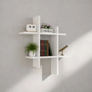 White modern wooden wall rack for bedroom and living room wall decor