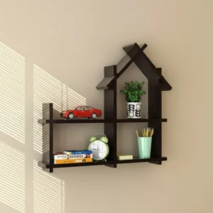 Premium wooden house shape wall shelf rack for home decor and wall decoration