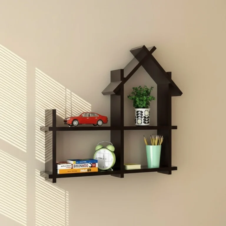 Premium wooden house shape wall shelf rack for home decor and wall decoration