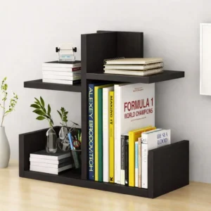 Griho Olindo wooden desktop bookshelf organizer black color minimalist desk book rack for study table