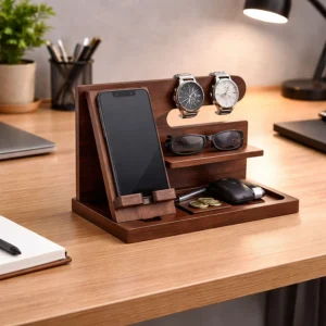 কাঠের ডেস্ক অর্গানাইজার স্ট্যান্ড - Wooden Desk Organizer Docking Station