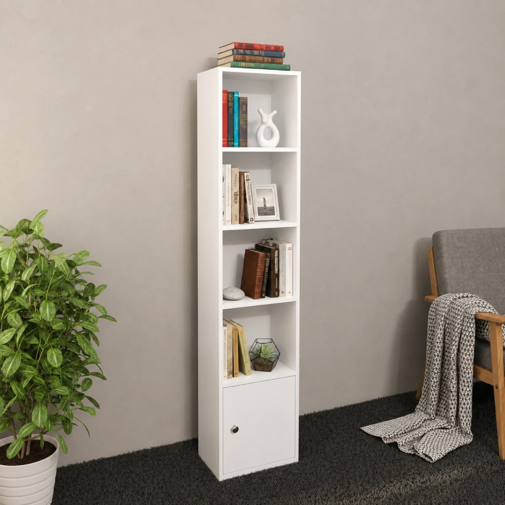 স্লিম কাঠের বুকশেলফ উইথ ওয়ান ডোর - Single Door Slim Wooden Bookshelf Rack - Image 3