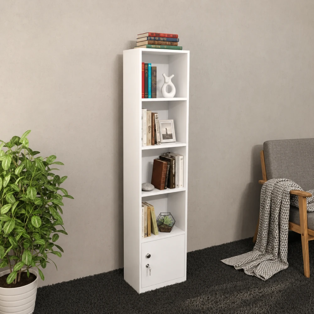 স্লিম কাঠের বুকশেলফ উইথ ওয়ান ডোর - Single Door Slim Wooden Bookshelf Rack - Image 4