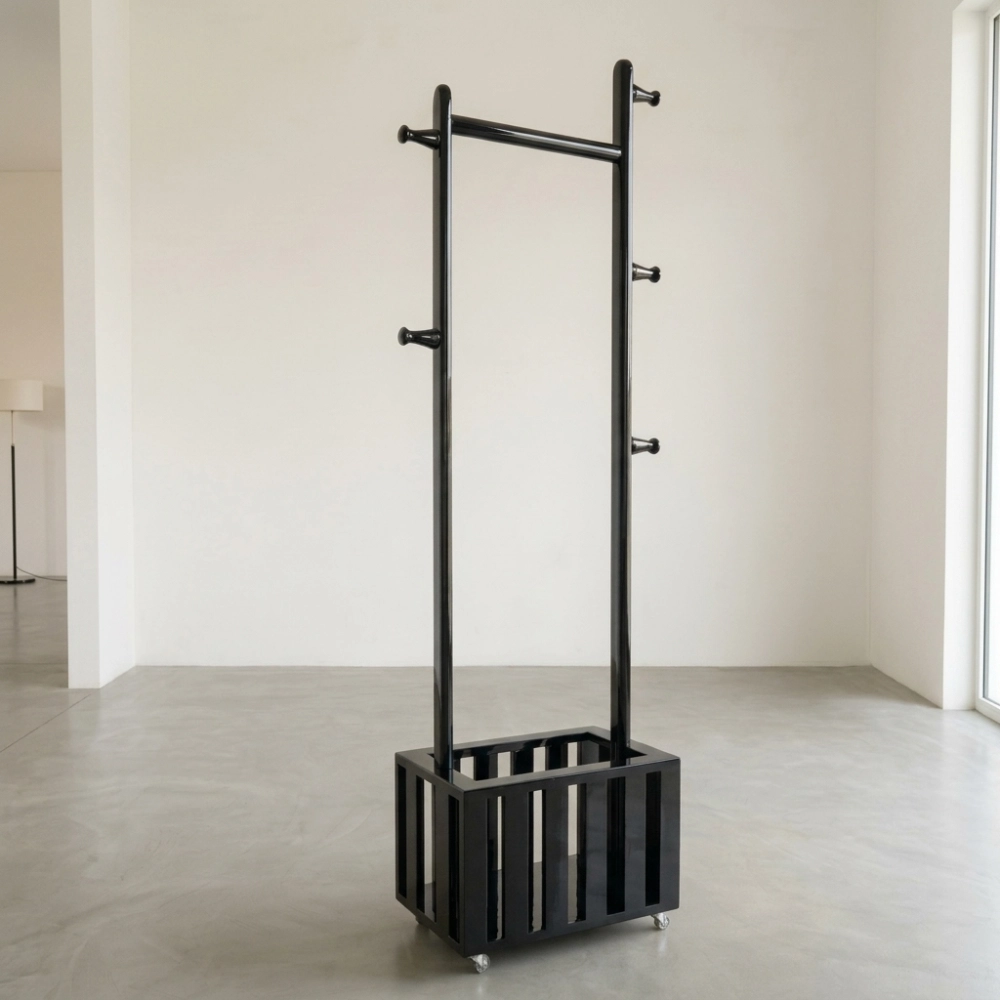 চাকা যুক্ত বাস্কেট আলনা – Wooden Cloth Hanger Rack With Basket - Image 4