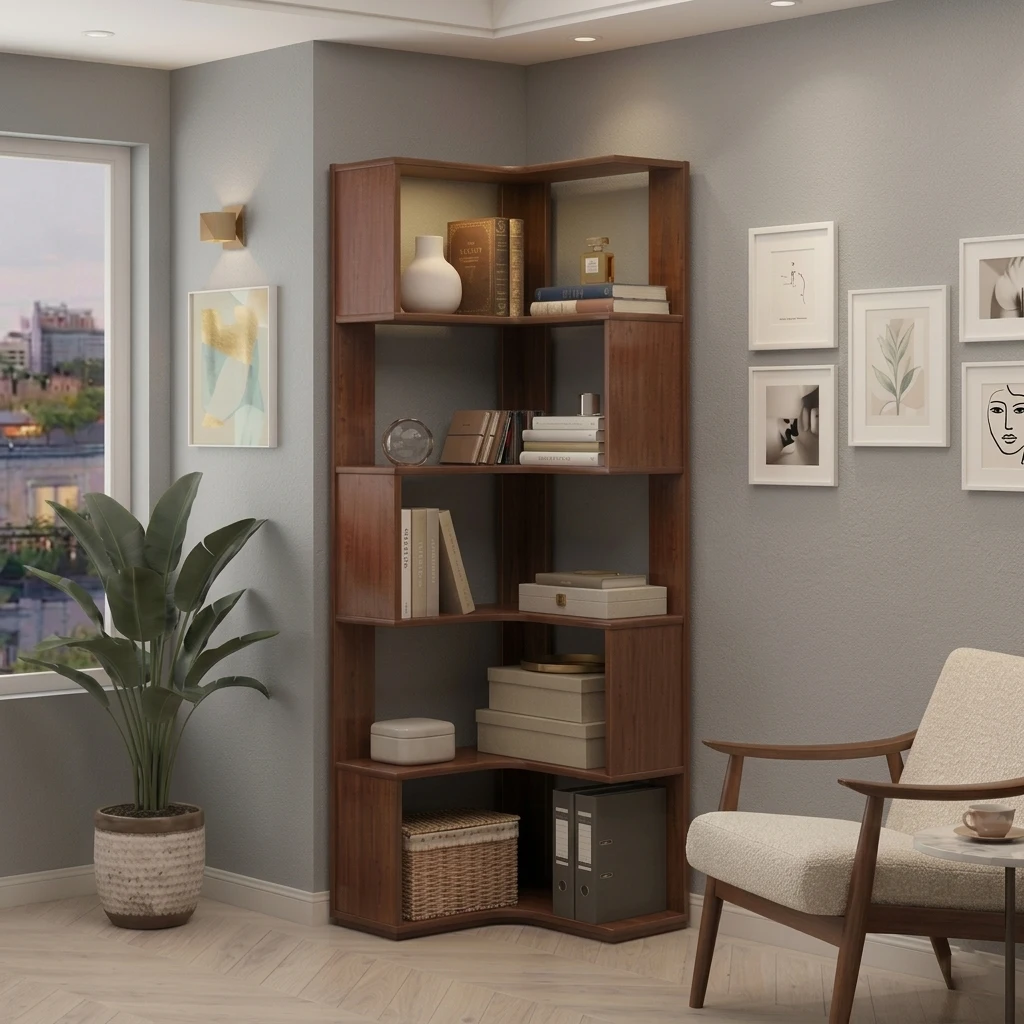 উডেন কর্নার বুকশেলফ – Wooden Corner Bookshelf