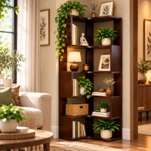 উডেন কর্নার বুকশেলফ – Wooden Corner Bookshelf