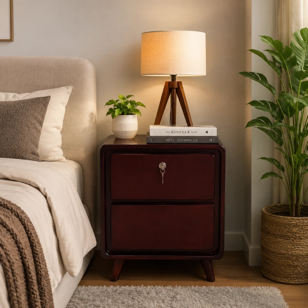 বেডসাইড টেবিল উইথ স্ট্যান্ড - Wood Bedside Table With Stand