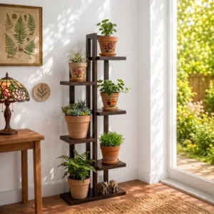 স্লিম কাঠের প্ল্যান্ট স্ট্যান্ড – Slim Wooden Plant Stand Rack