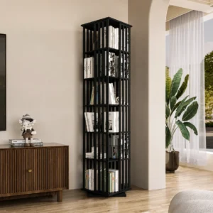 ৩৬০° রোটেটিং কাঠের বুকশেলফ – 360° Rotating Wooden Bookshelf