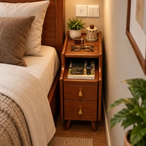 বেডসাইড টেবিল উইথ স্লিম ট্রে - Wood Bedside Table