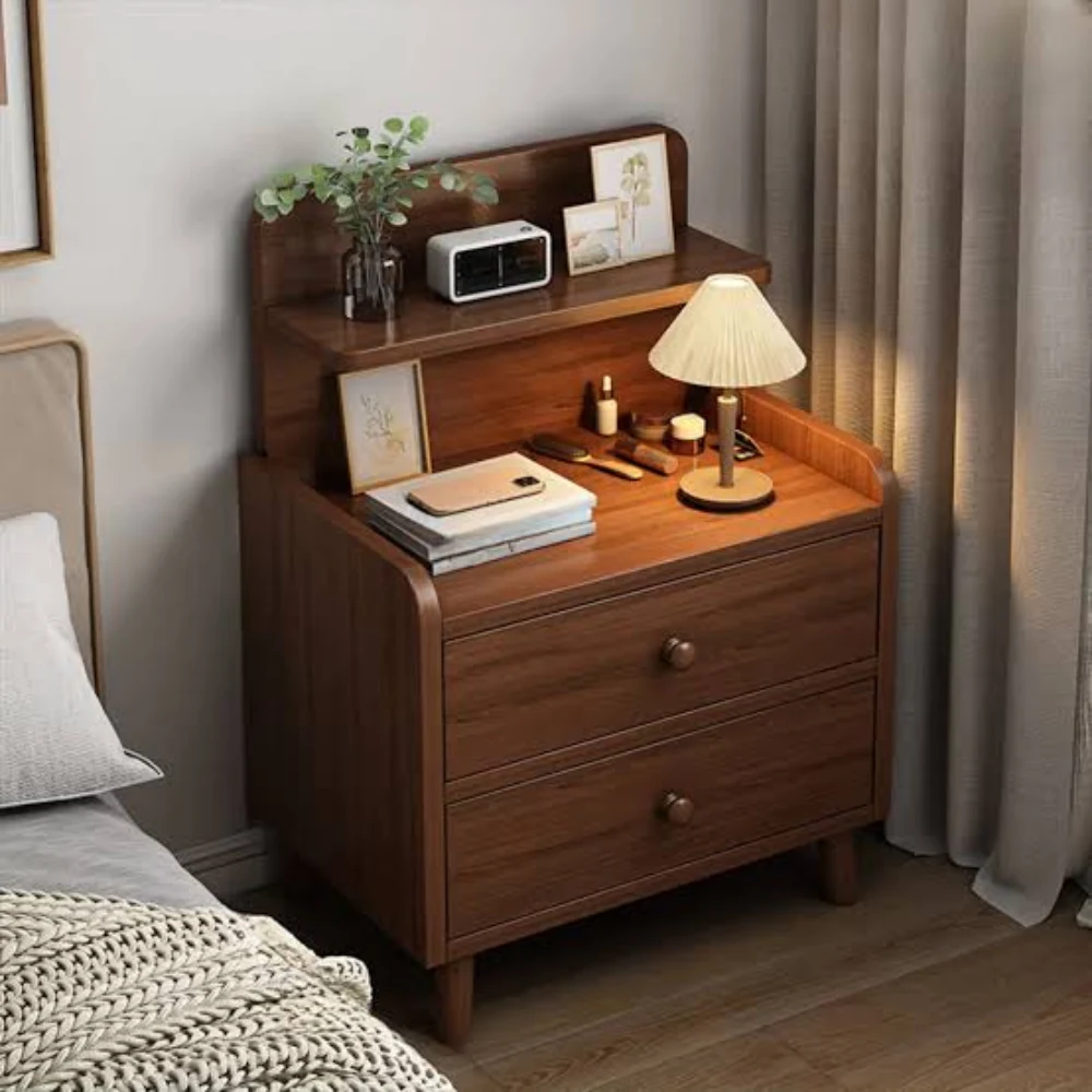 বেডসাইড টেবিল উইথ টপ শেলফ - Wood Bedside Table With Top Shelf