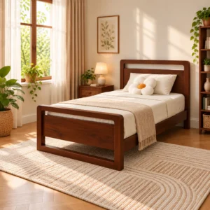 মেহগনি কাঠের সিঙ্গেল খাট (ম্যাট্রেস ছাড়া) - Wooden Single Bed